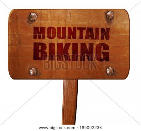 moutain biking, 3D rendering, text on wooden sign
