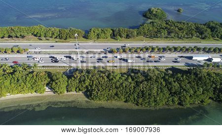 Aerial stock photo Julia Tuttle Causeway Miami Beach FL