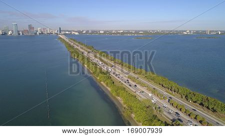 Aerial image Julia Tuttle Causeway Miami FL, USA