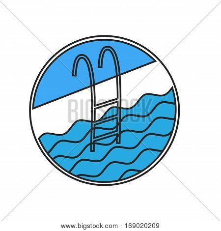 Swimming pool ladder icon. Stock vector illustration for fitness resort logo with handrail and water waves.
