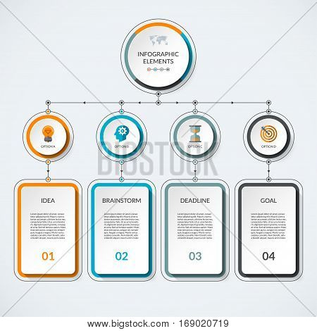 Infographic template with 4 option circles and columns. Modern minimalistic vector banner what can be used as chart diagram graph table workflow layout for web report business presentation