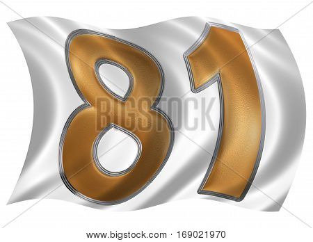 In The Wind Fluttering The Flag With Numeral 81, Eighty One, Isolated On White Background, 3D Render