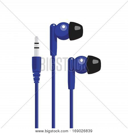 Blue headphone with mini jack connector. Vector illustration.