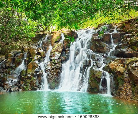 Scenic Cascade Vacoas waterfall. Mauritius island