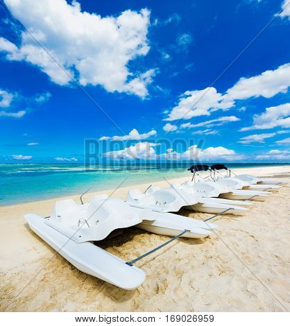 Kayaks at Wolmar beach. Mauritius island. 