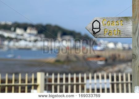 South West Coast Path sign on the Tarka Trail at at Instow in North Devon England