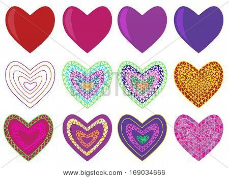 Mosaic geometric design set with valentine's hearts. Vector illustration.