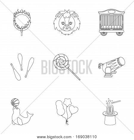 Circus set icons in outline style. Big collection of circus vector symbol stock