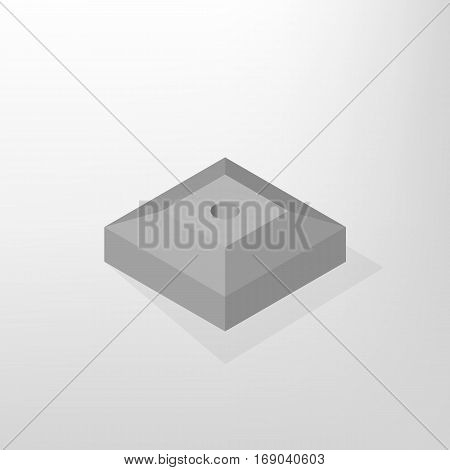 Iron concrete stand for road sign isolated on white background. Design elements for reconstruction. Flat 3D isometric style vector illustration.
