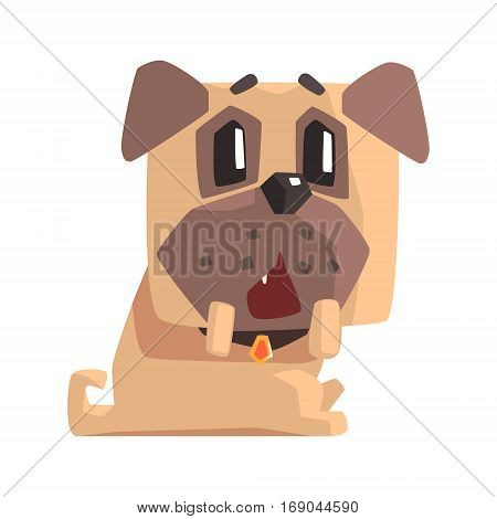Outraged And Surprised Little Pet Pug Dog Puppy With Collar Emoji Cartoon Illustration. 