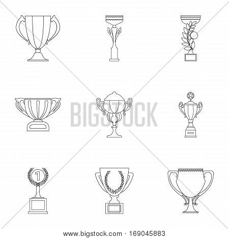 Winner cup set icons in outline style. Big collection of winner cup vector symbol stock