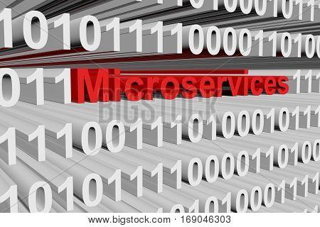 microservices in the form of binary code, 3D illustration
