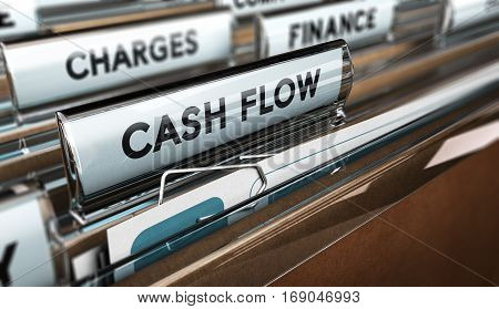 3D illustration of a folder tab with the text cash-flow. Accounting concept. Horizontal image.