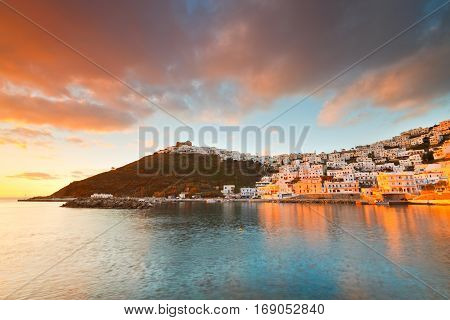 Old harbour, chora and the castle on Astypalea island.