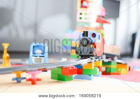 Playing with colorful building sets and blocks castle toys