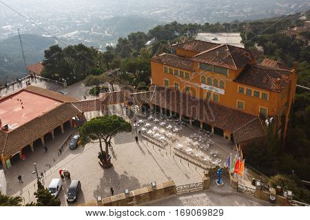 Barcelona Spain - January 03 2017: View of the La Masia Hotel from viewpoint of the Sacred Heart of Jesus Church on the Tibidabo hill in Barcelona