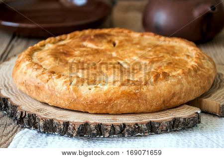 Flacky Dough Pie With Meat And Vegetables