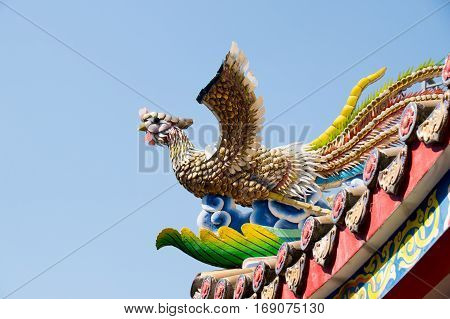 Traditional Chinese Ceramic bird sculpture on Roof Shrine