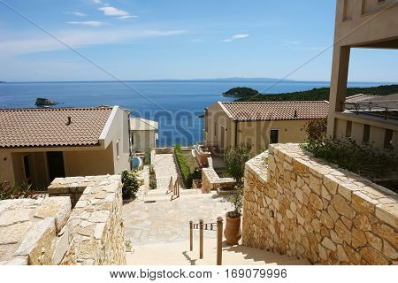 Stairway to the sea and panoramic views of the Ionian Sea to the island.