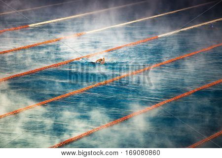 Morning fog at Swimming pool sunrise shot
