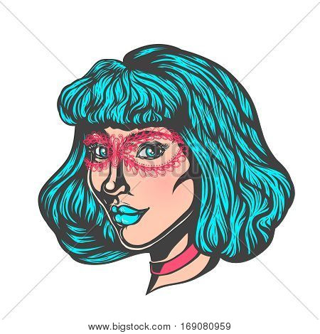 Portrait of woman in three-quarter view. Gothic style. Tattoo blackwork illustration