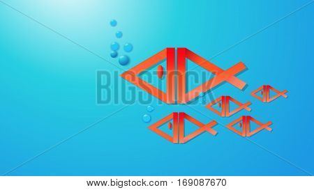 Vector Blue Background Fish and Bubble Underwater sea