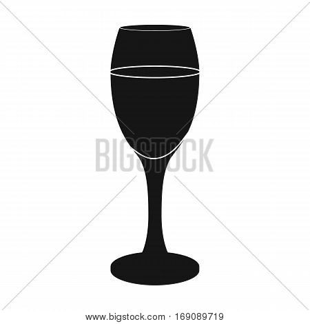 Glass of white wine icon in black design isolated on white background. Wine production symbol stock vector illustration.