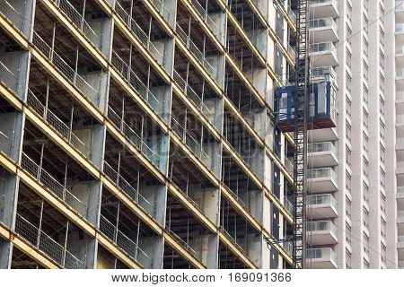 Elevator on a skyscraper construction site in Toronto, Ontario, Canada