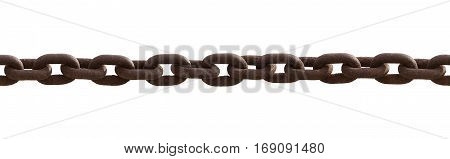 Close up of seamless old rusty chain isolated on white background