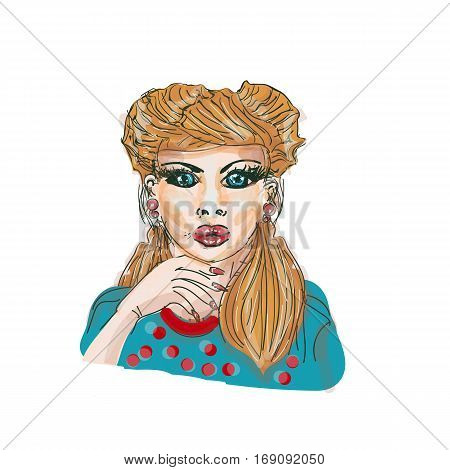 Pop art surprised woman face with open mouth.. Wow Vector illustration. Sexy girl