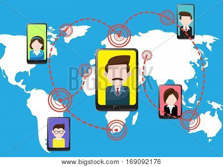 Global Communications Concept technology smartphone tablet and people
