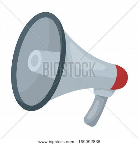 Megaphone icon in cartoon design isolated on white background. Police symbol stock vector illustration.