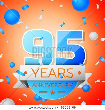 Ninety five years anniversary celebration on orange background. Anniversary ribbon