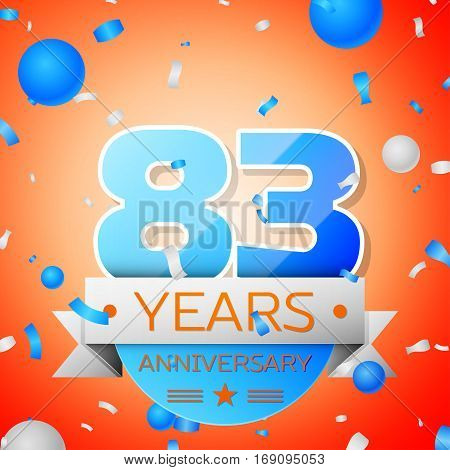 Eighty three years anniversary celebration on orange background. Anniversary ribbon