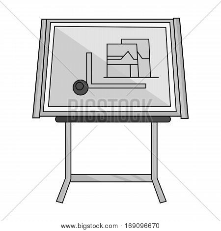 Drawing board icon in monochrome design isolated on white background. Architect symbol stock vector illustration.