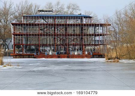 Boat station on the river Dnieper in Kremenchug, Ukraine