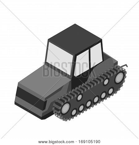 Tracked tractor icon in monochrome design isolated on white background. Transportation symbol stock vector illustration.
