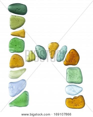 sea glass letters isolated on white background