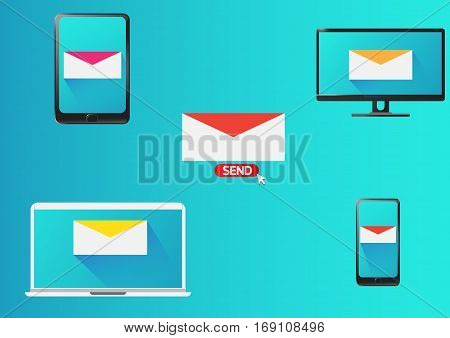 Group send email tablet smartphone and notebook