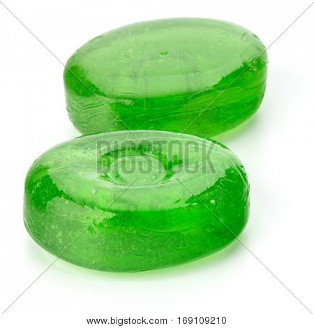 Two colorful fruit hard sugar candies,  boiled sweeties or sugar plums isolated on white background cutout