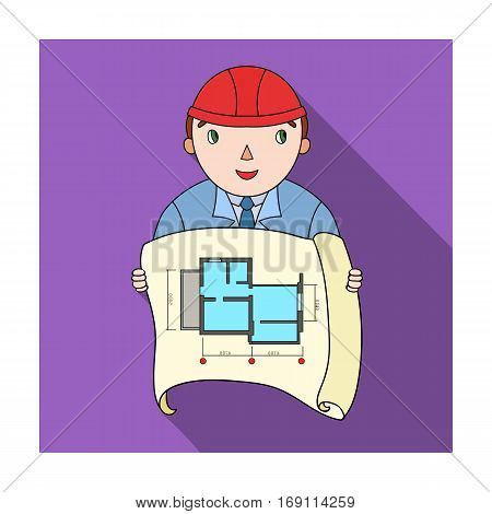 Architect with technical drawing icon in flat design isolated on white background. Architect symbol stock vector illustration.