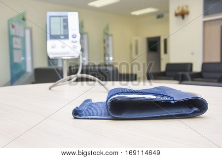 Blood Pressure Monitor Check Up Health And Culf On Desk