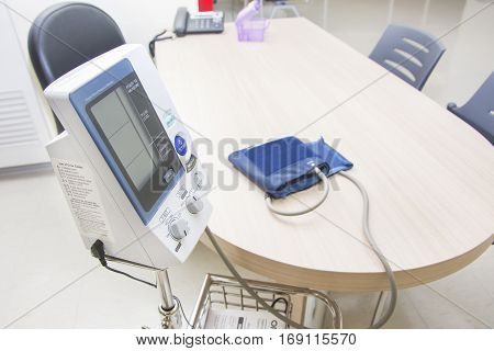 Blood Pressure Monitor Check Up Health And Culf On Desk