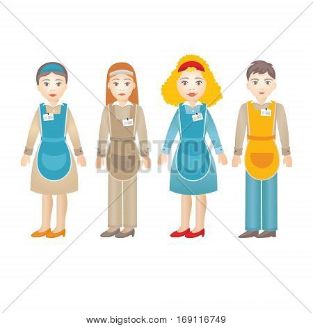 Salesman. Set of diverse shop assistants isolated on white background for marketing presentation or infographic in vector