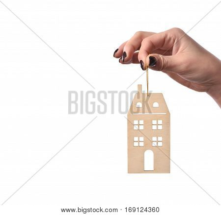 Architecture building real estate and property concept . Woman holding house or home maquette.