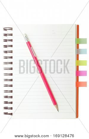 open ring binding book with color film index and red pencil