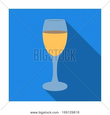 Glass of white wine icon in flat design isolated on white background. Wine production symbol stock vector illustration.