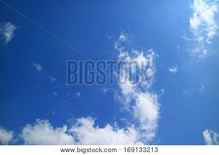 The blue sky and beautiful white clouds.