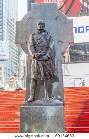 New York City USA- May 20 2014. Statue Of Father Francis D. Duffy in Time Square New York USA.