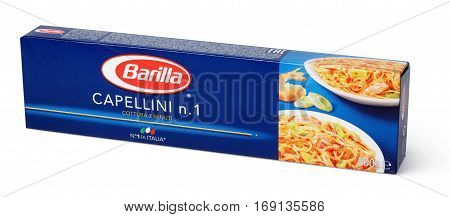 Front View Of Barilla Capellini N.1 Italian Pasta Isolated On White Background